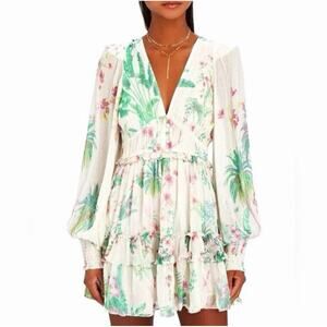 Hemant & Nandita white floral palm print Zaina mini dress